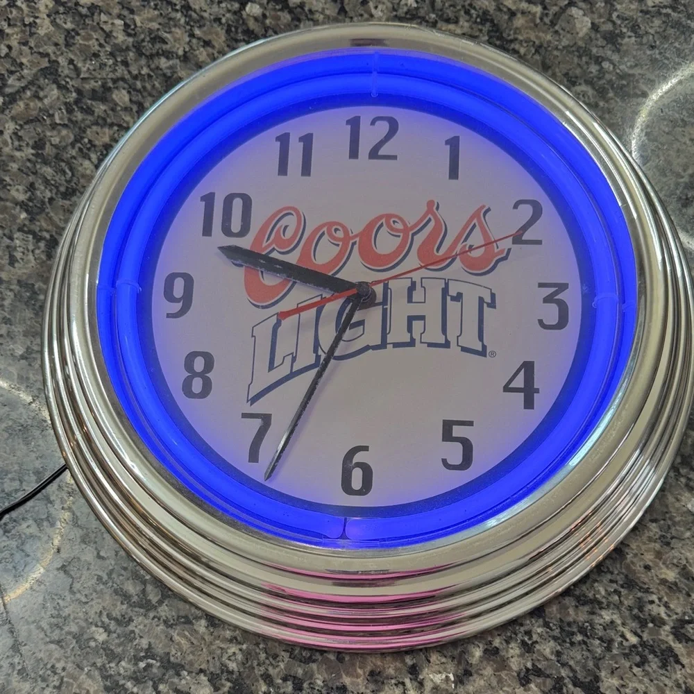 Coors light beer neon light Wall Clock Silver Accents